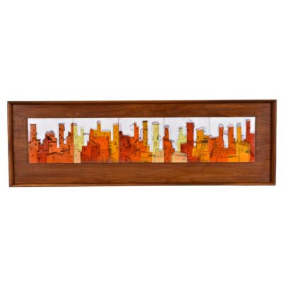 Oleski Mid-Century Modern Enamel Tile Cityscape Wall Art