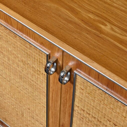 John Stuart Vintage 1970s Hickory Caned front chrome trim nightstands