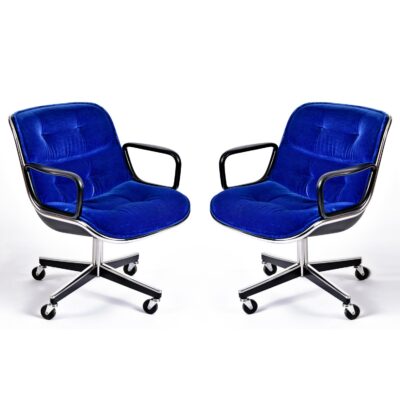 Charles Pollock for Knoll Blue Velvet Executive Chairs