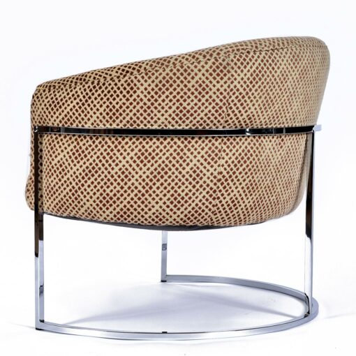 Vintage 1970s Beige and Brown Barrel Tub Chair with Chrome Base