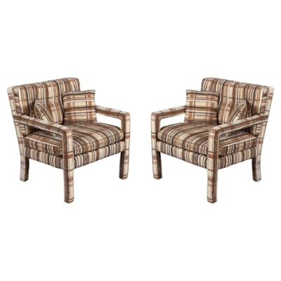 1970s brown beige Kaylyn plaid parsons chairs