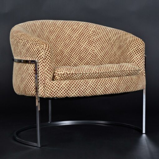 Vintage 1970s Beige and Brown Barrel Tub Chair with Chrome Base