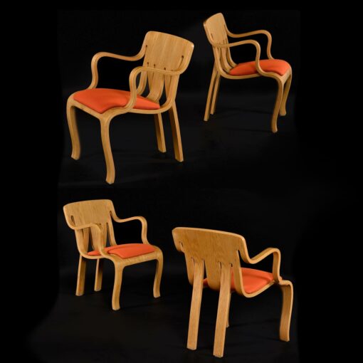 Peter Danko for Thonet bent plywood oak armchairs model 1978