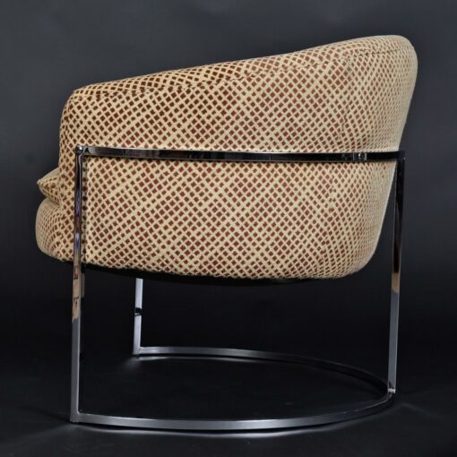Vintage 1970s Beige and Brown Barrel Tub Chair with Chrome Base