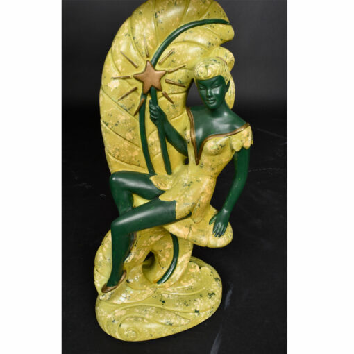 Continental Art Co. Green Fairy Chalkware Lamps with Fiberglass Shades