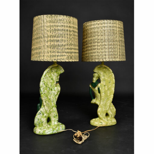 Continental Art Co. Green Fairy Chalkware Lamps with Fiberglass Shades