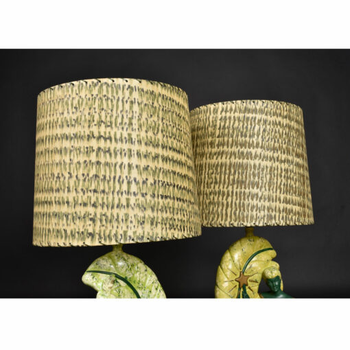 Continental Art Co. Green Fairy Chalkware Lamps with Fiberglass Shades