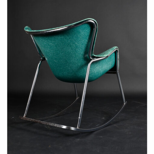 Lawrence Peabody Green Wingback Fiberglass Shell Chair Rocking Chair