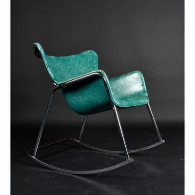 Lawrence Peabody Green Wingback Fiberglass Shell Chair Rocking Chair