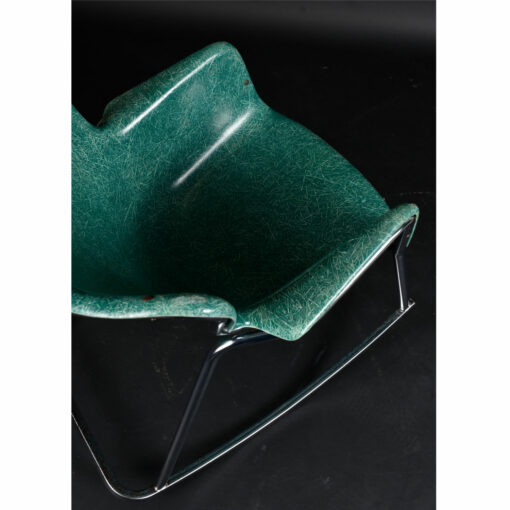 Lawrence Peabody Green Wingback Fiberglass Shell Chair Rocking Chair