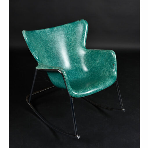 Lawrence Peabody Green Wingback Fiberglass Shell Chair Rocking Chair