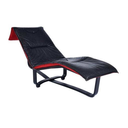 Westnofa red wool and black leather Chaise lounge