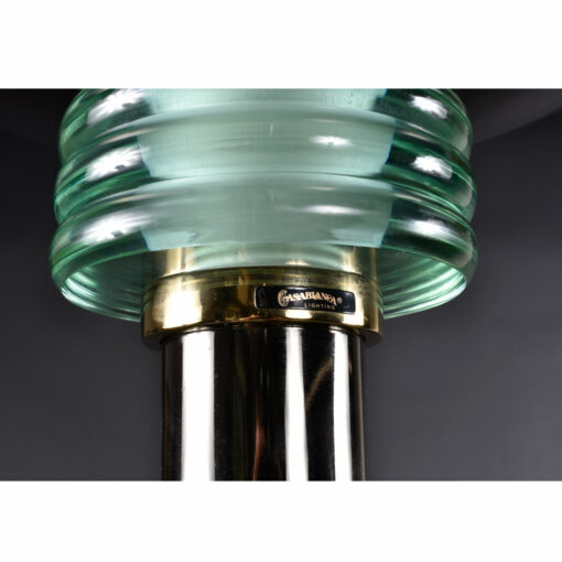 Green glass collar on Casablanca black torchiere lamp