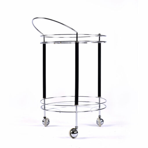 Round glass chrome band black bar cart