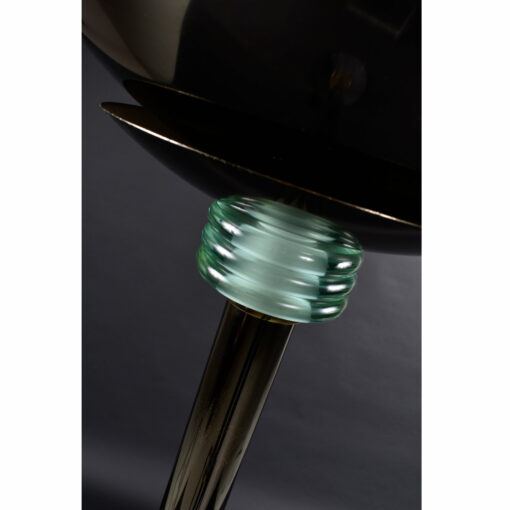 black mirrored finish and green glass lamp