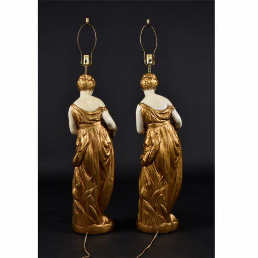gold women with vessel chalkware lamps