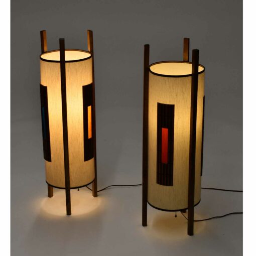 Red and orange panels on mid-century modern lamps