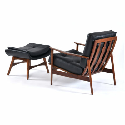 Back view Ib Kofod Larsen armchair and Galloway's ottoman