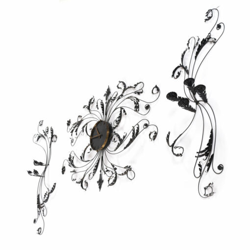 3 piece tole black wall clock