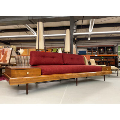 Adrian Pearsall red daybed-sofa attached end tables