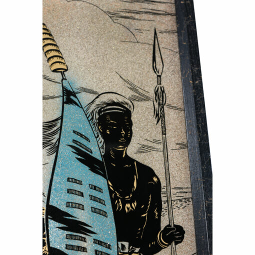 Painting of African warrior carrying shield and spear