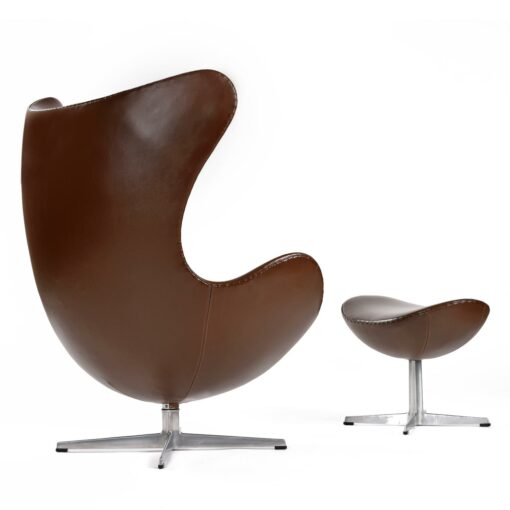 Brown leather Arne Jacobsen Egg chair back view