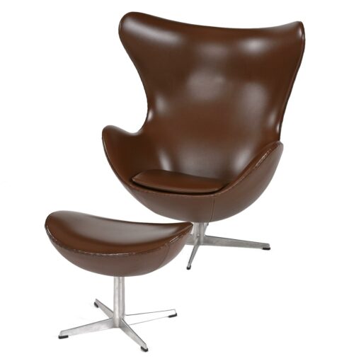 Brown leather 1974 Arne Jacobsen Egg chair with ottoman
