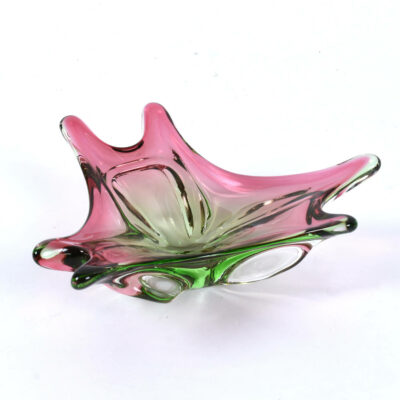 green pink sommerso style murano dish