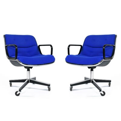 Pair of Charles Pollock Executive chairs by Knoll in blue tweed