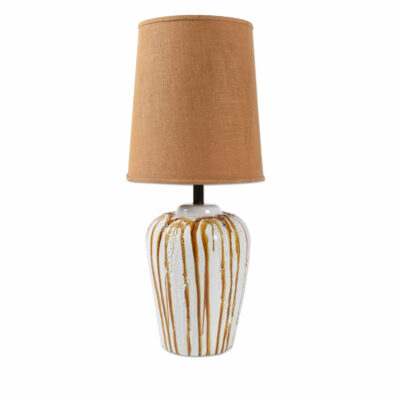 large white brown mid century table lamp