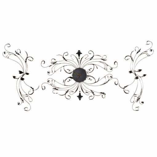 Vintage black tole botanical wall clock with matching sconces