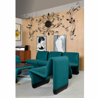 Black metal wall clock tole with sconces