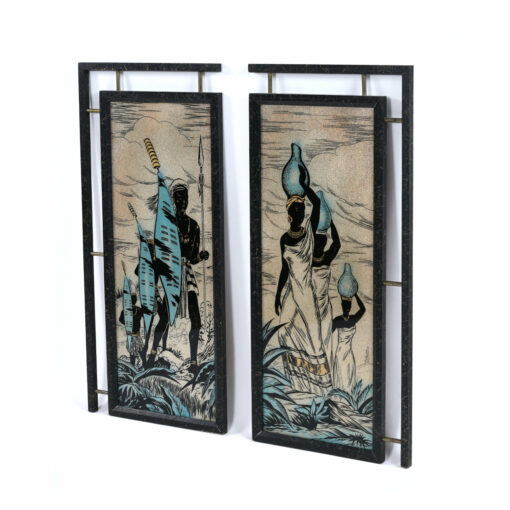 2 painted glass panels with African figures
