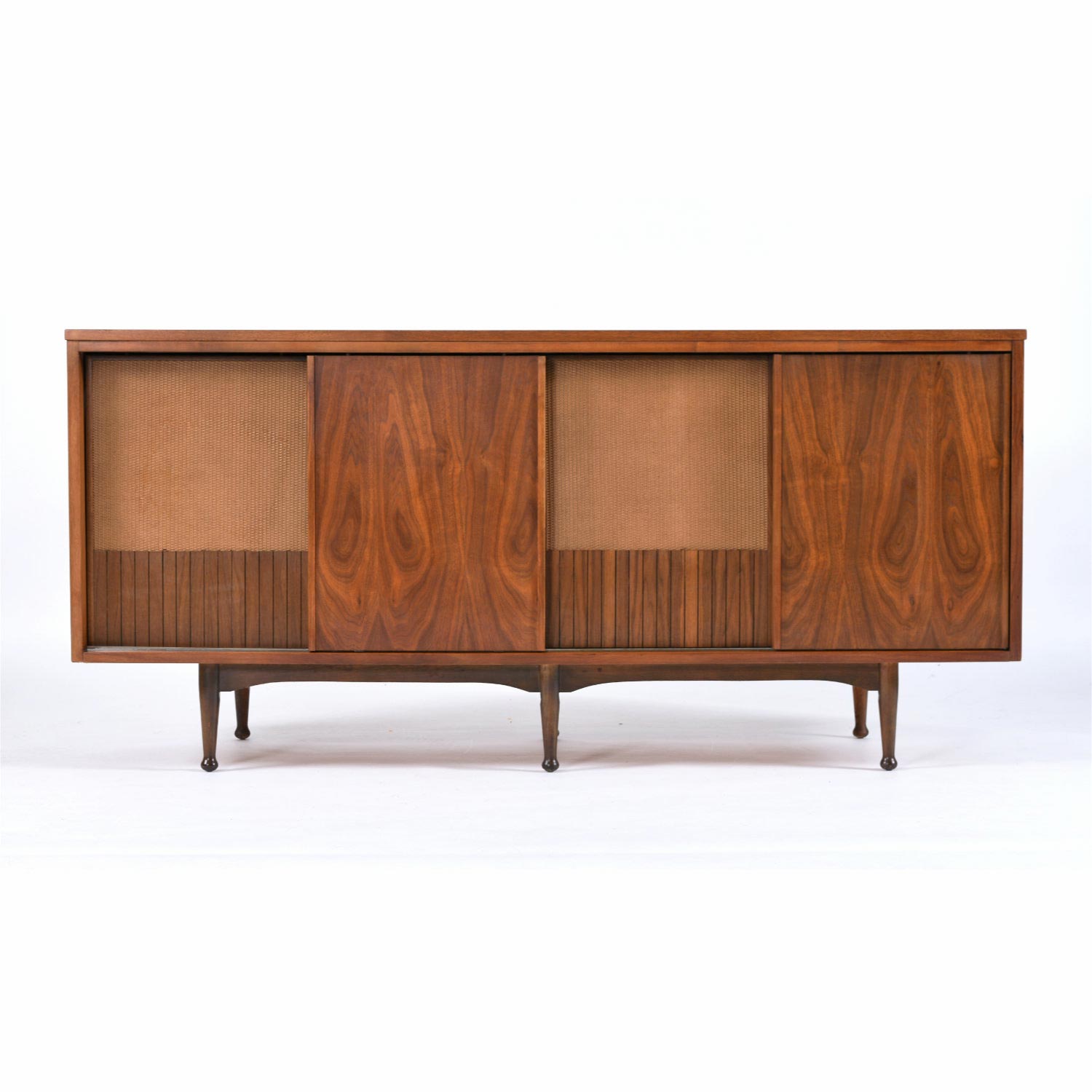 MidCentury Modern Walnut TV Stand Media Center with Sliding Doors