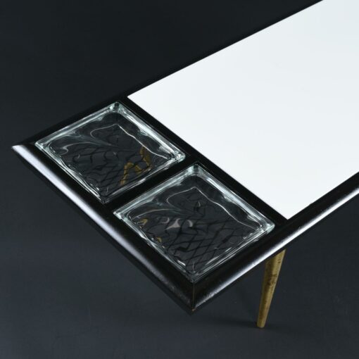 Mid-century modern black coffee table with glass blocks