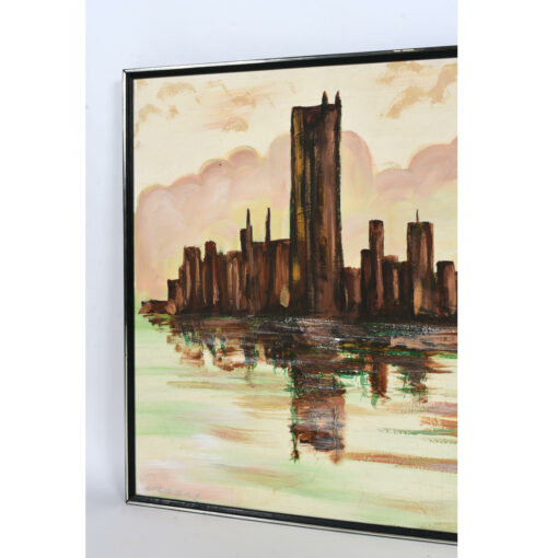 Brown cityscape painting