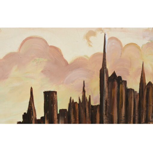 brown skyscrapers mid century skyline