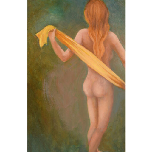Greend and gold rear view female figural painting