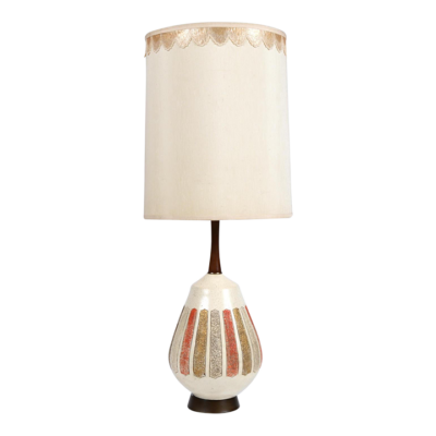 large mid century modern cream-orange and gold ceramic lamp with shade