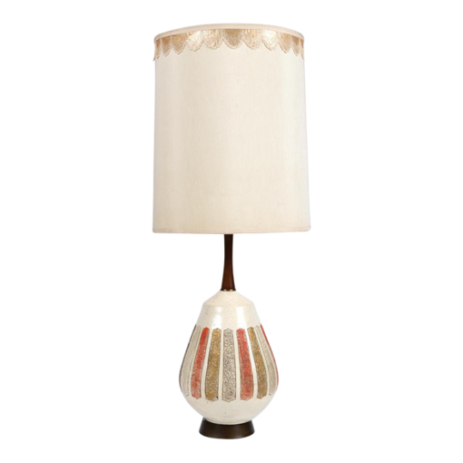 large mid century modern cream-orange and gold ceramic lamp with shade