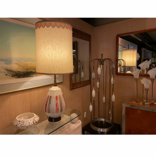Jumbo ceramic mid century modern lamp with orange accent