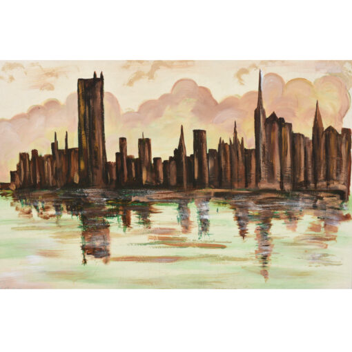 mid century modern cityscape painting