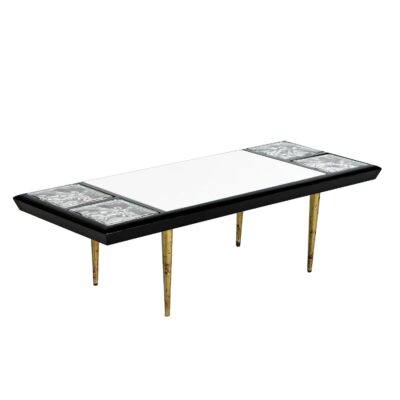 Black lacqure mid-century modern coffee table with white top