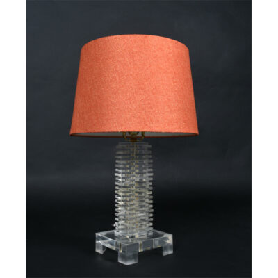 Lucite lamp with pink shade