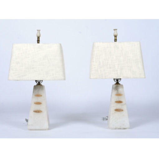 Pair of white alabaster vintage boudoir lamps