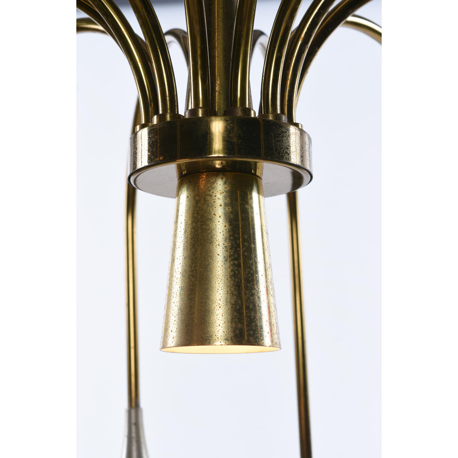 Vintage 1970s Lightolier Brass Waterfall Cage Lamp with White Glass ...