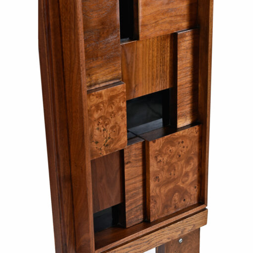 Walnut wood and birdseye 1970s vintage king headboard