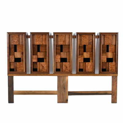 Mosaic wood block vintage 1970s king size headboard