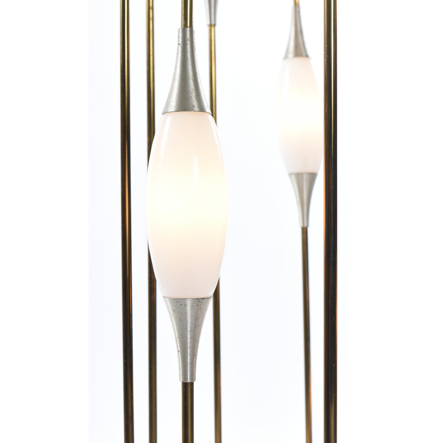 Vintage 1970s Lightolier Brass Waterfall Cage Lamp with White Glass ...