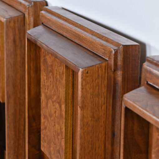 Walnut and burlwood brutalist king size headboard